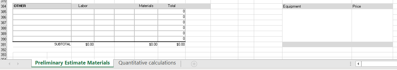 TITLE Warehouse 3 LABOR Materials Months Price 4 PROJECT ESTIMATE TOTALS TOTAL