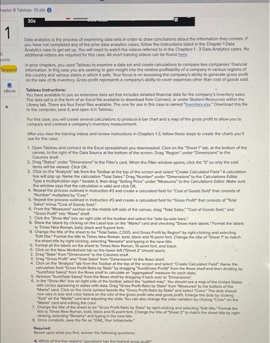 Chapter 8 Tableau 10 pts For this case, you will create several