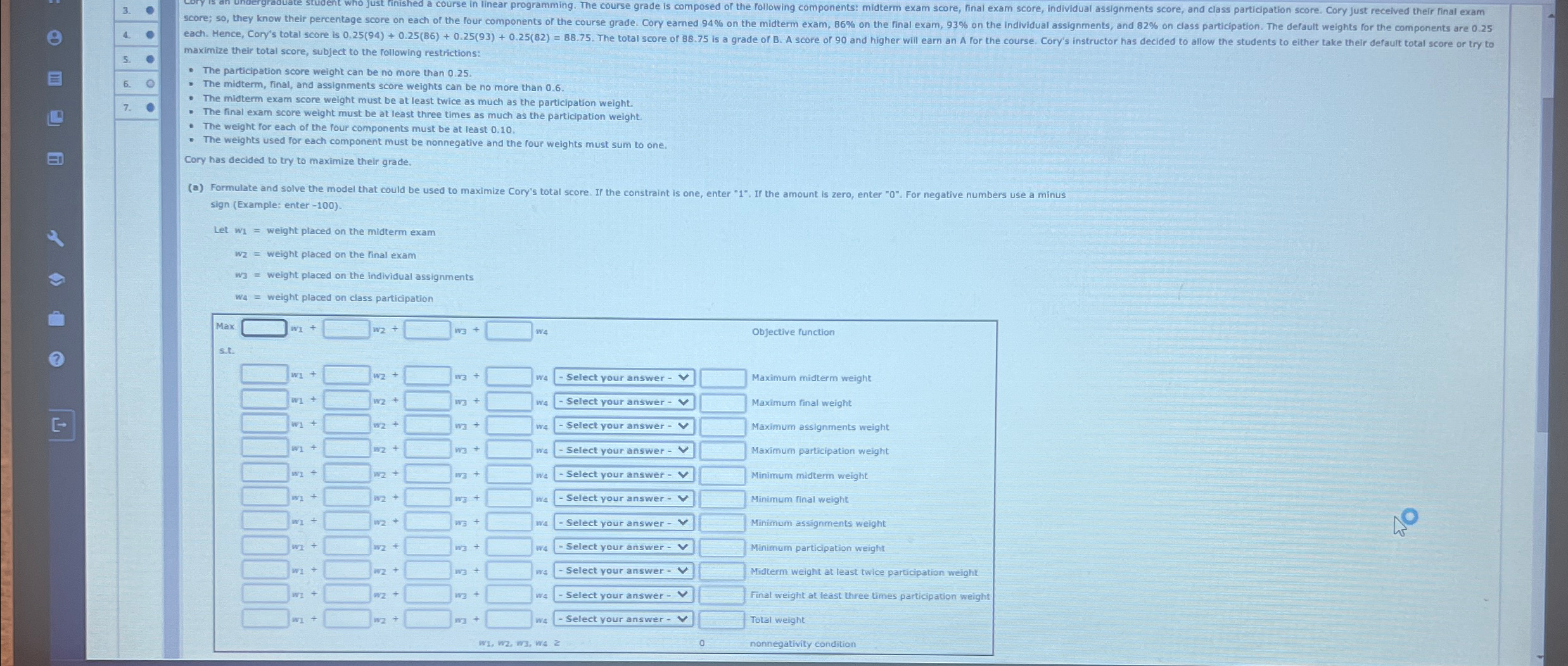  inear programming. The course grade is composed or the following components: