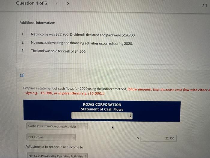 comparative balance sheets are presented below. ROJAS CORPORATION Comparative Balance Sheets December