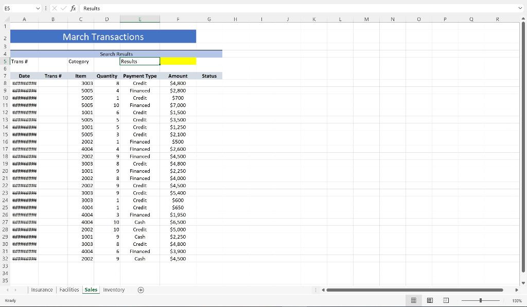 Ensure the Sales worksheet is active. Enter a function in cell