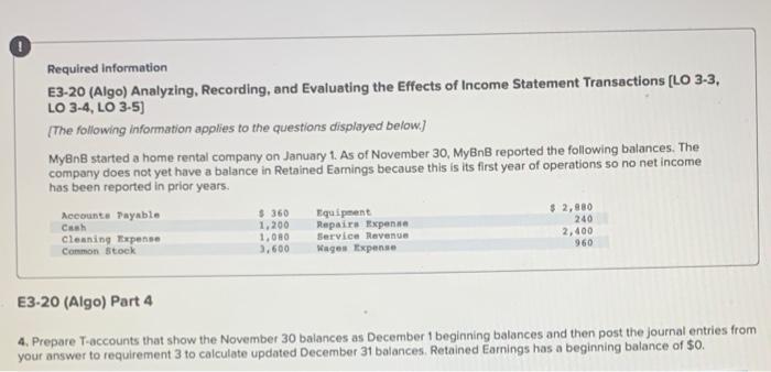  0 Required Information E3-20 (Algo) Analyzing, Recording, and Evaluating the Effects