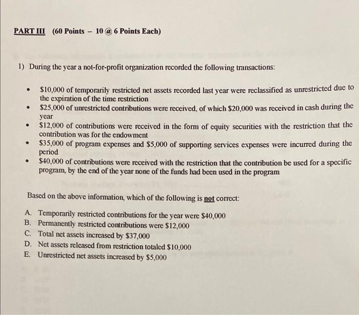  PART III (60 Points - 10 @ 6 Points Each) 1)