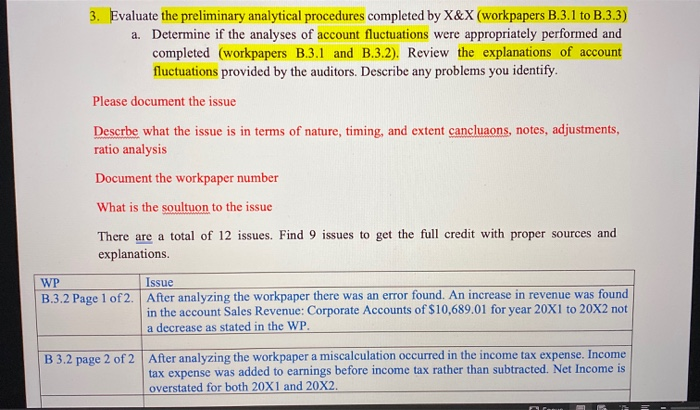  3. Evaluate the preliminary analytical procedures completed by X&X (workpapers B.3.1