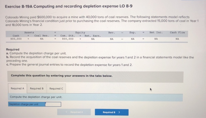  Exercise 8-19 A Computing and recording depletion expense LO 8-9 Colorado