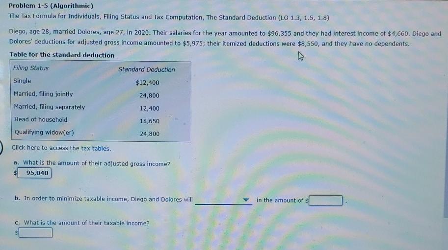 Problem 1-5 (Algorithmic) The Tax Formula for Individuals, Filing Status and