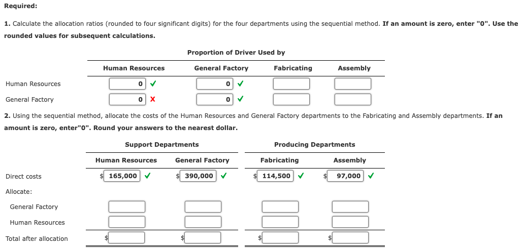two support departments, Human Resources and General Factory, and two producing departments,