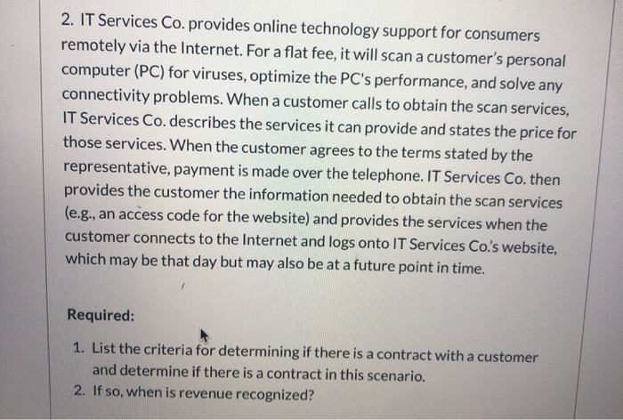  2. IT Services Co. provides online technology support for consumers remotely