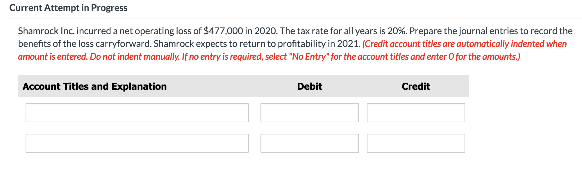  Current Attempt in Progress Shamrock Inc. incurred a net operating loss