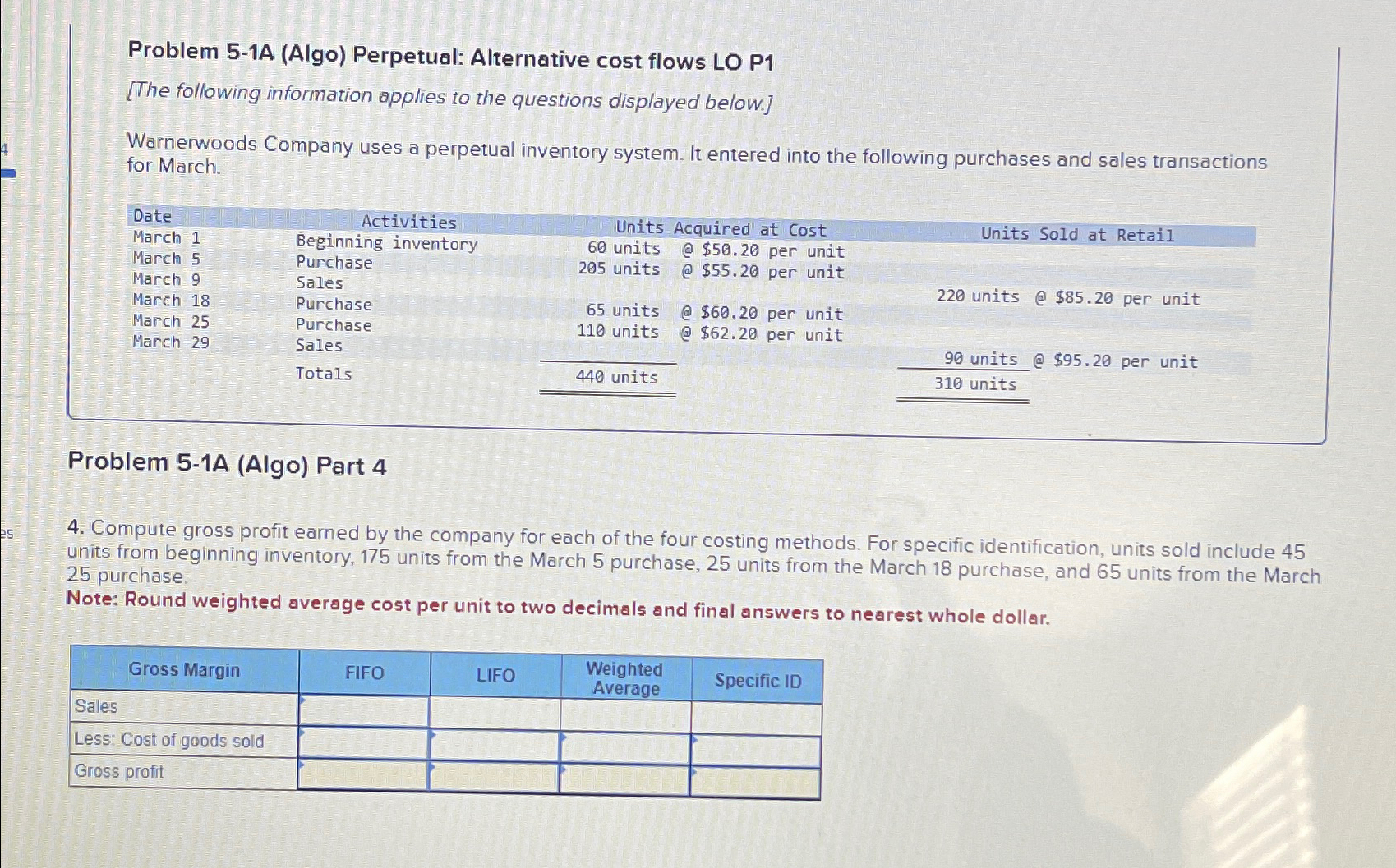  Problem 5-1A (Algo) Perpetual: Alternative cost flows LO P1 [The following