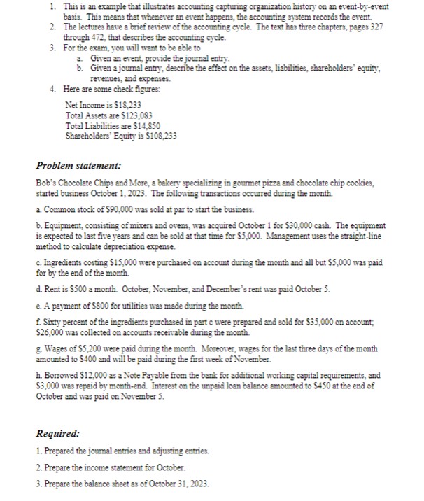  Comments: 1. This is an example that illustrates accounting capturing organization