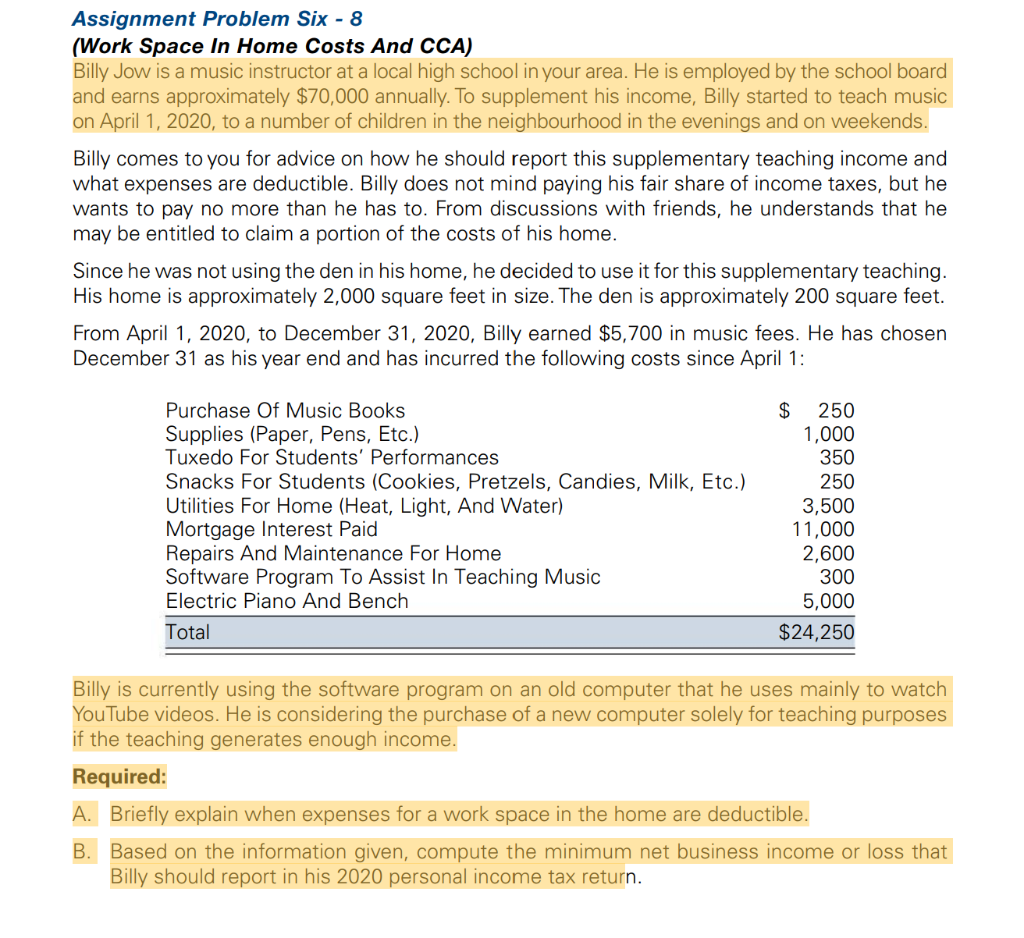 Please help with these two questions. Assignment Problem Six - 8 (Work