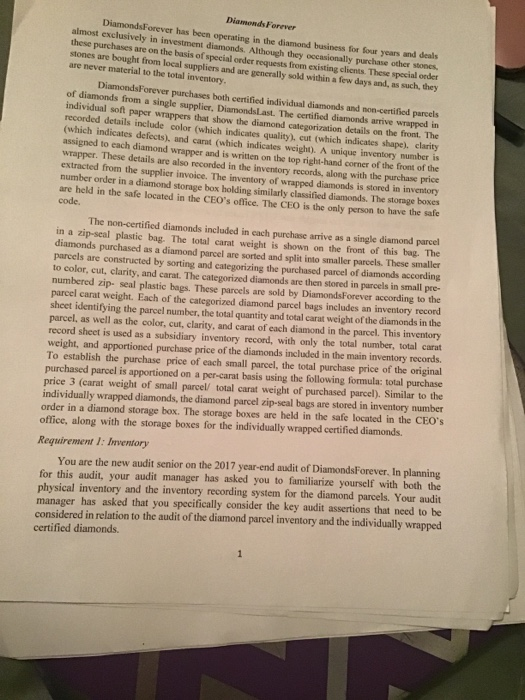  I need help filling out this chart for this case Diamonds