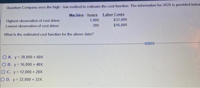  Quantum Company uses the high - low method to estimate the