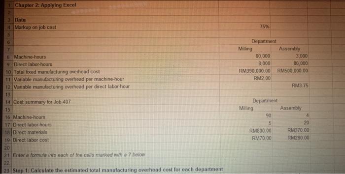  Chapter 2: Applying Excel 2 Data 4 Markup on job cost