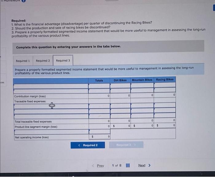 and a racing bike. Data on sales and expenses for the past