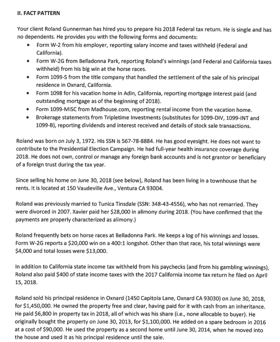 Confused on this tax return help II. FACT PATTERN Your client Roland