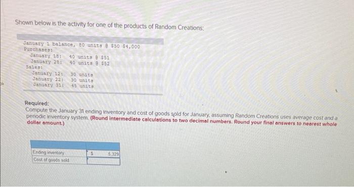 average cost and periodic ! highlight answer please Shown below is the