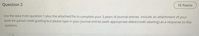  Question 2 15 Points Use the data from question 1 plus