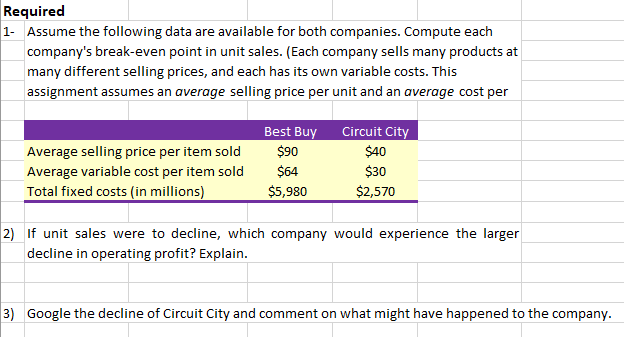 please help 2-3 Required 1- Assume the following data are available for