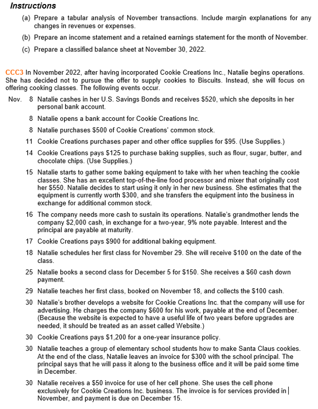 Instructions (a) Prepare a tabular analysis of November transactions. Include margin