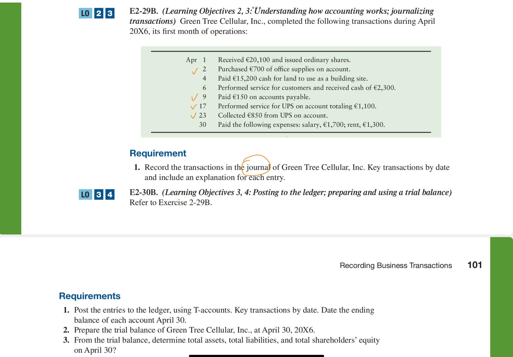  LO 23 E2-29B.(Learning Objectives 2,3: nderstanding how accounting works; journalizing transactions)