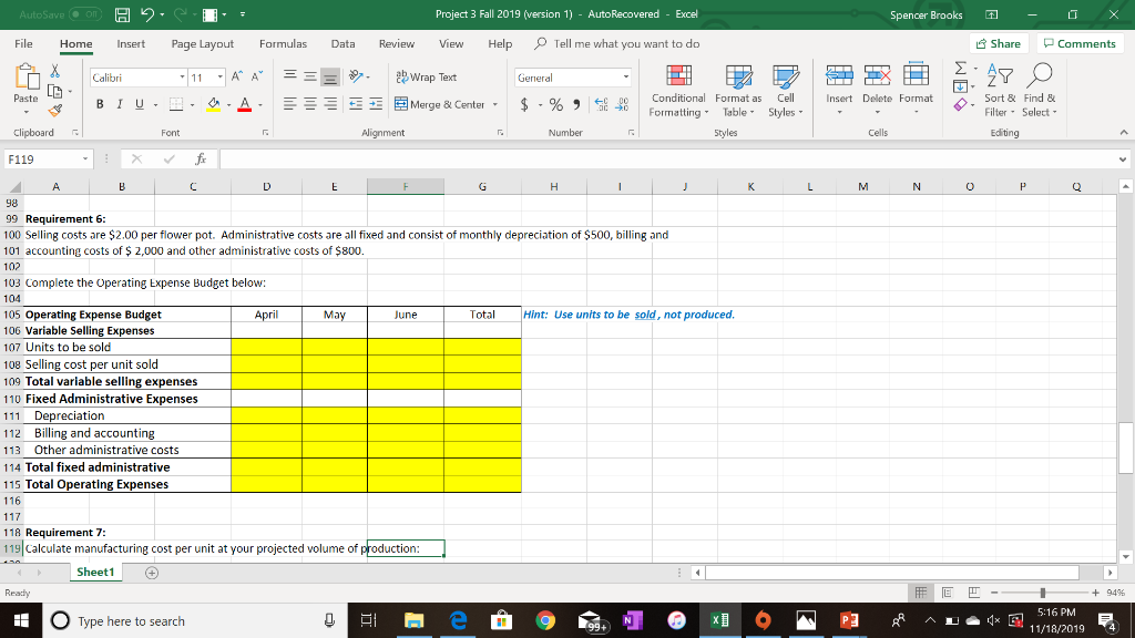 A C 1 Accounting 202: 2 Project 3 - Operating Budget Insert