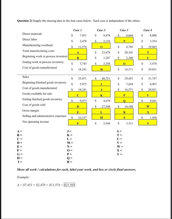 Question 2) Sumiy missing in the four Exh Of s. sss 19