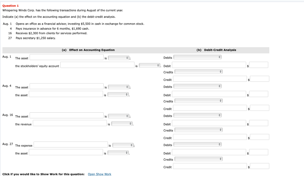 Quesaon i Whispering Winds Corp. has the following transactiMS during AL"St Of