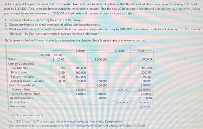 please prepare the schedule as a table Part 2. Gay and Joy