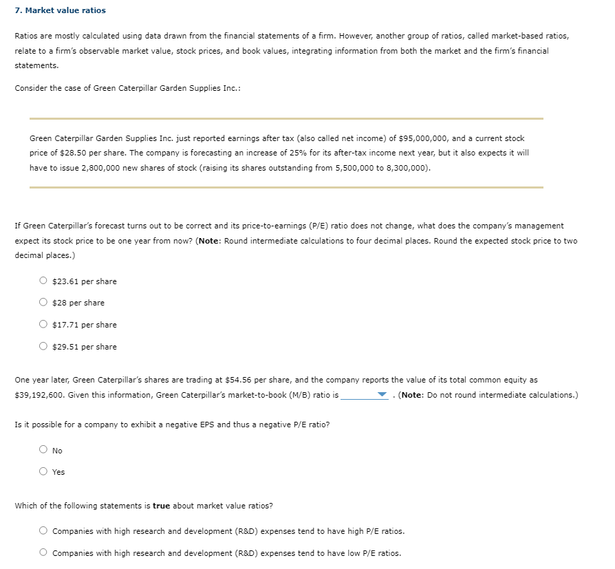  Market value ratios Ratios are mostly calculated using data drawn from