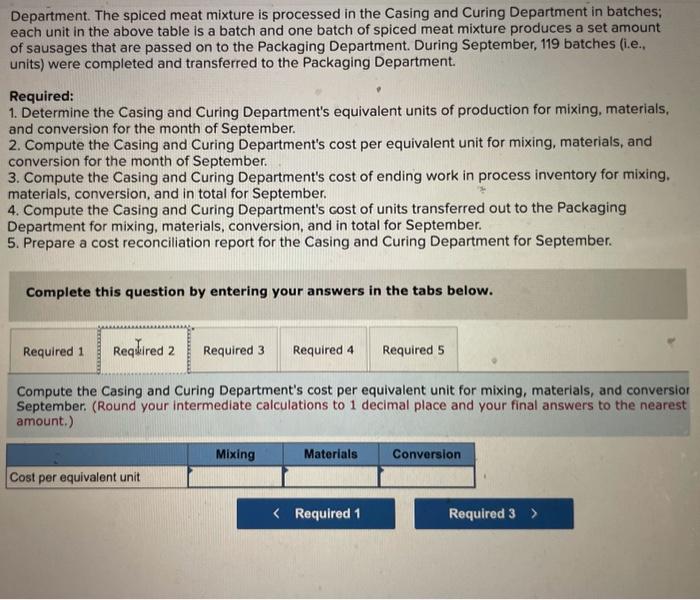 departments-Mixing. Casing and Curing, and Packaging. In the Mixing Department, meats are