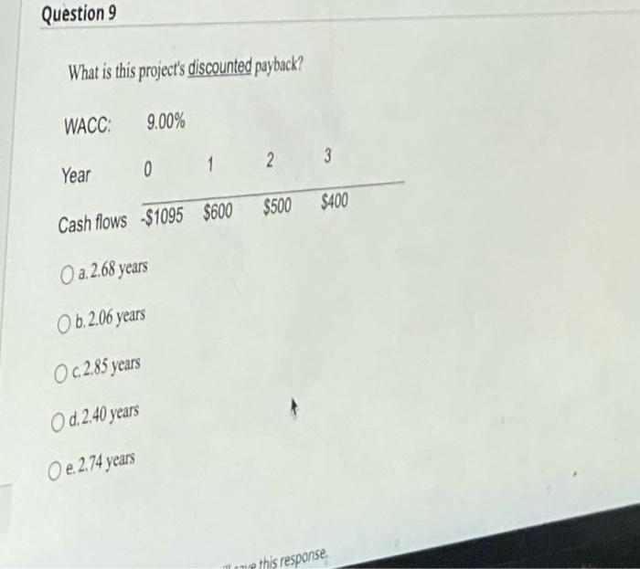 What is this projects discounted payback? MCC: 900% Year Cashflows 61095 $600