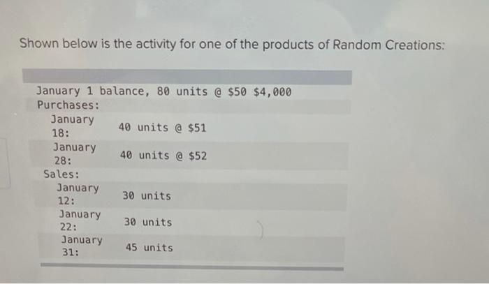 ending inventory and cost of goods sold for January, assuming Random Creations
