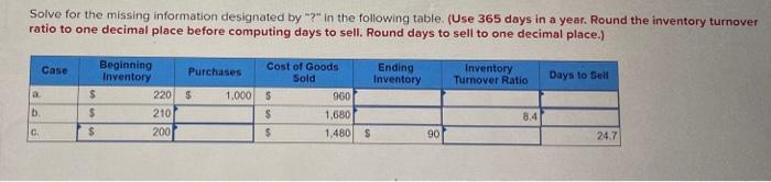 help please Solve for the missing information designated by "?" in the
