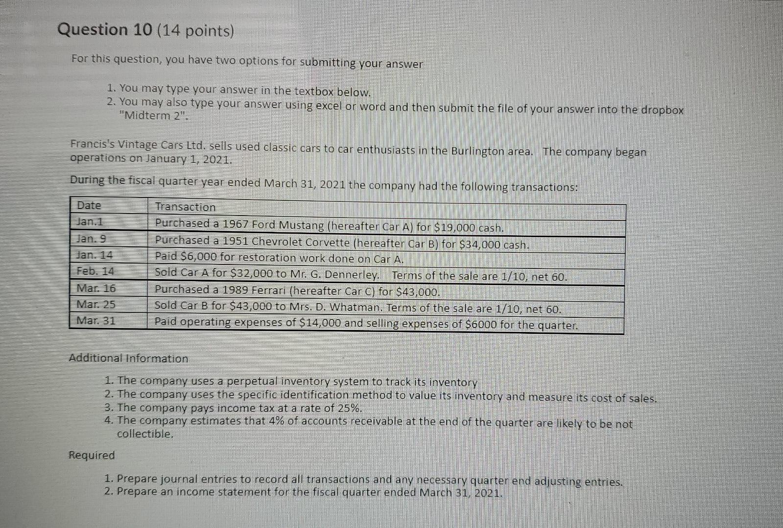  Question 10 (14 points) For this question, you have two options