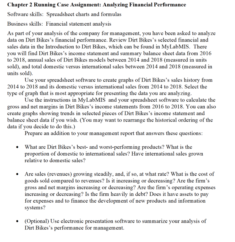  Chapter 2 Running Case Assignment: Analyzing Financial Performance Software skills: Spreadsheet