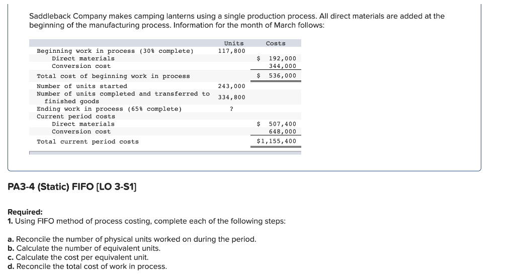  Saddleback Company makes camping lanterns using a single production process. All