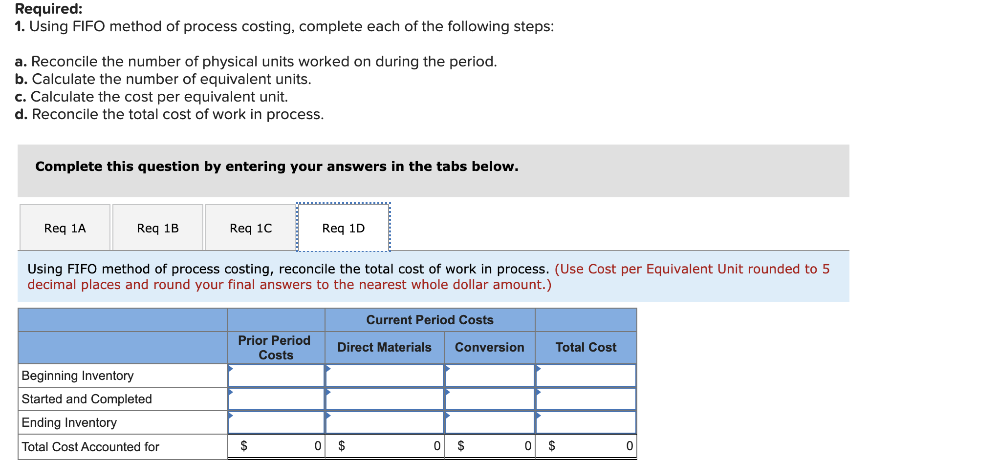 Total cost of beginning work in process Number of units started 243,000