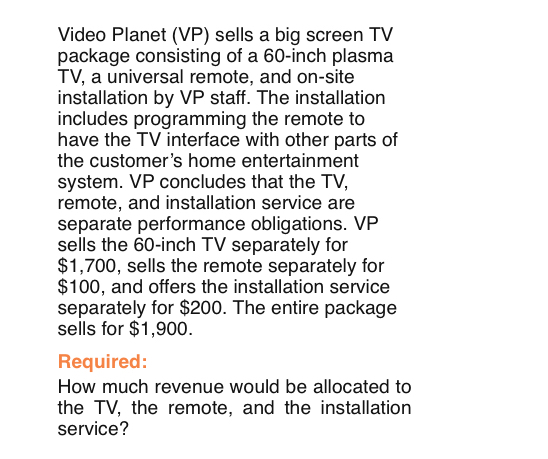  Video Planet (VP) sells a big screen TV package consisting of