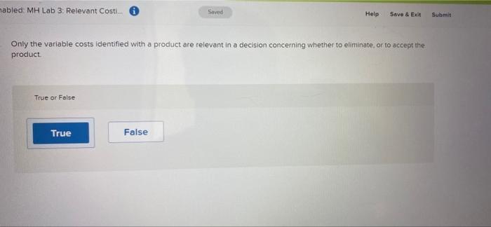  mabled MH Lab 3: Relevant Costi Saved Help Save & Exit
