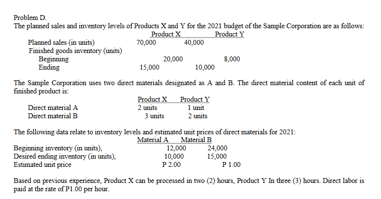 Questions are in the last image. Problem D Pera Inc. prepared the