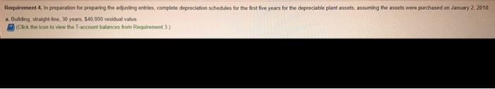  Requirement 4. In preparation for preparing the adjusting entries, complete depreciation