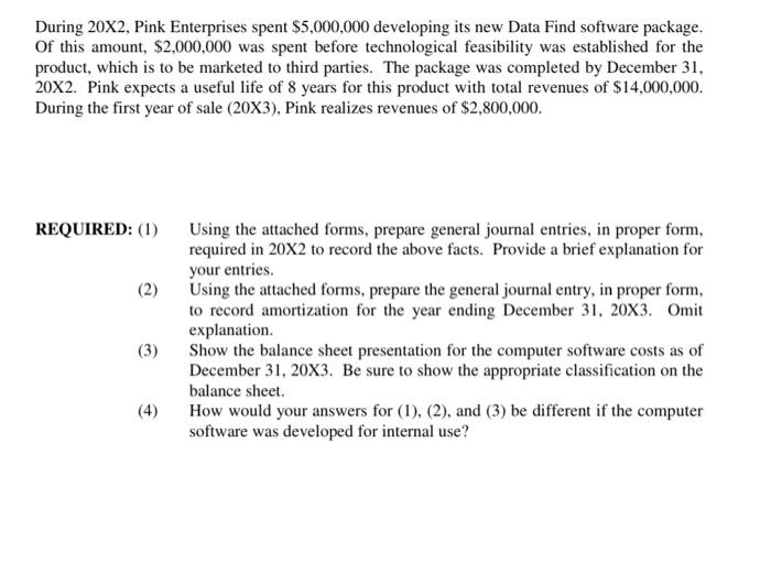  During 20X2, Pink Enterprises spent $5,000,000 developing its new Data Find