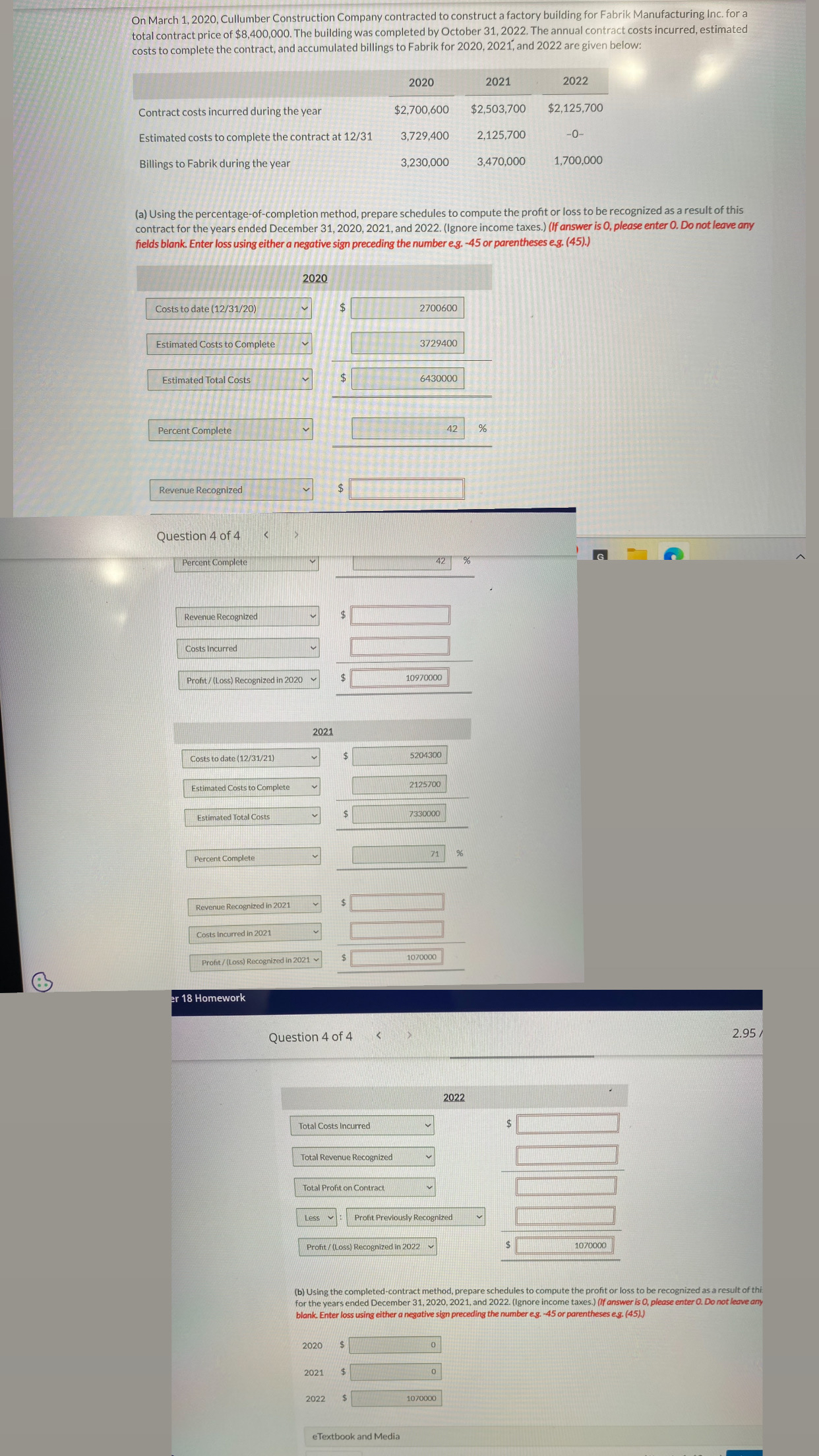 On March 1, 2020, Cullumber Construction Company contracted to construct a factory