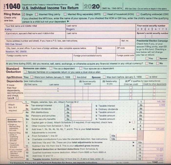 1040 Kathy Rogers, an executive manager, resides at 590 Oak Street, Newton,