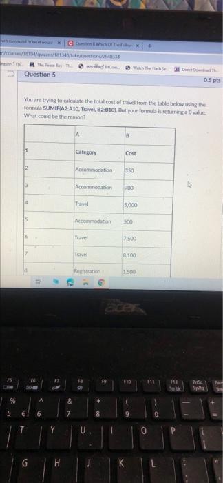 c + Question 5 0.5 pts You are trying to calculate the