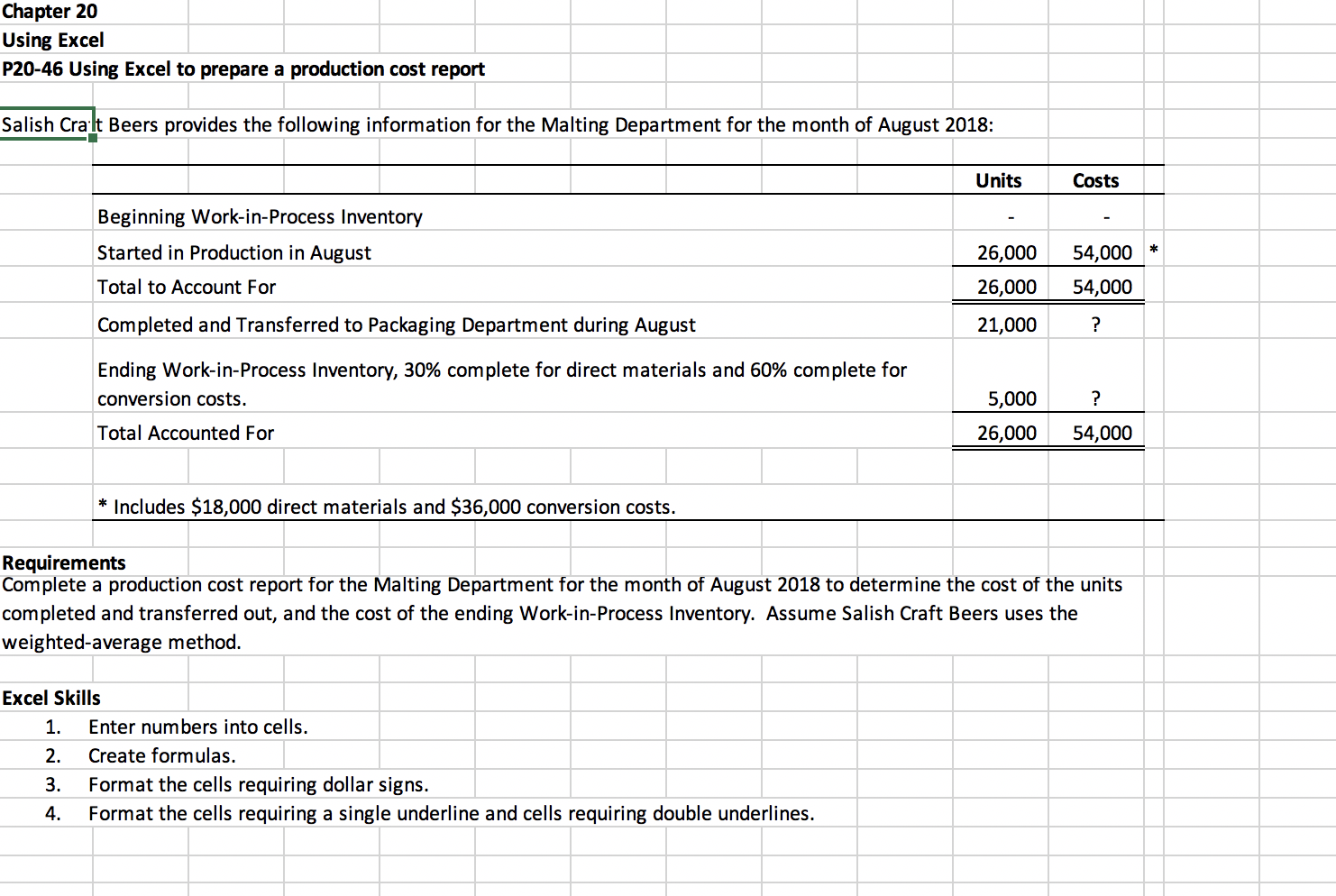  Chapter 20 Using Excel P20-46 Using Excel to prepare a production