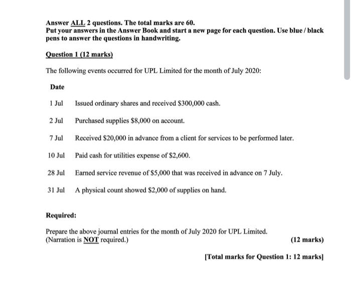  Answer ALL 2 questions. The total marks are 60. Put your