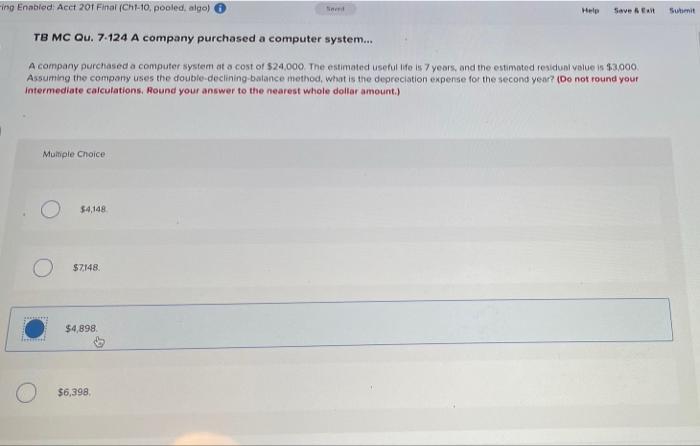 explain ing Enabled Acct 201 Final (CH-10, pooled, algo) Help Save A